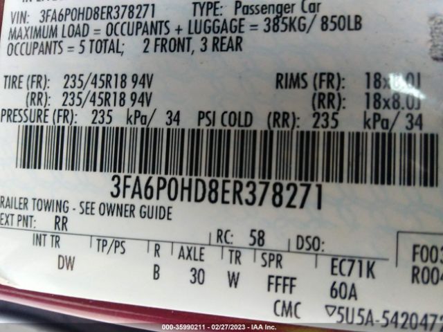 3FA6P0HD8ER378271 Ford FUSION SE