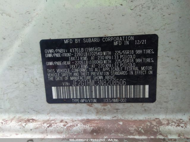 JF2GTHMC3N8208506 Subaru Crosstrek Limited