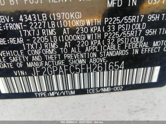 JF2GPAFC5FH261654 Subaru Xv Crosstrek Premium