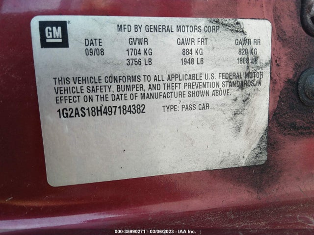 2009 PONTIAC G5 VIN: 1G2AS18H497184382