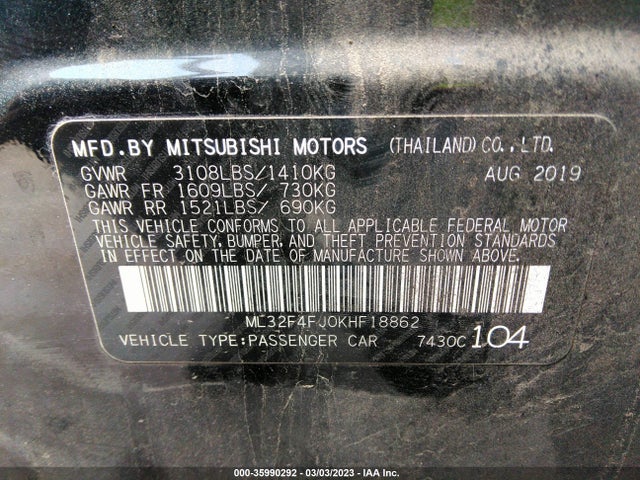 ML32F4FJ0KHF18862 Mitsubishi Mirage G4 Se