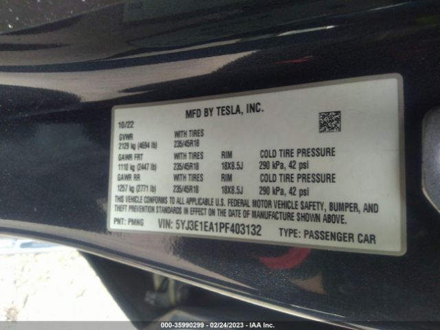 5YJ3E1EA1PF403132 Tesla MODEL 3