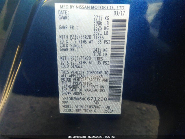 Nissan Pathfinder Platinum 2017 5N1DR2MM5HC671220 Image 9