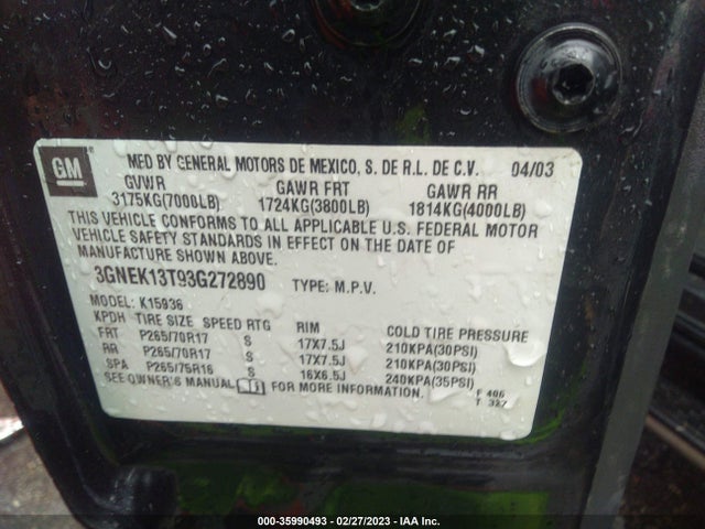Chevrolet Avalanche 2003 3GNEK13T93G272890 Image 9