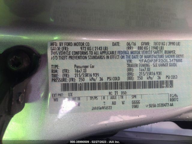 1FADP3F22GL347688 Ford FOCUS SE