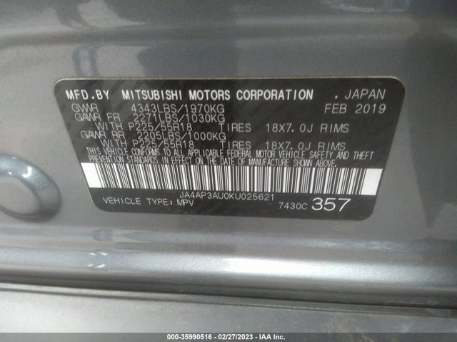 JA4AP3AU0KU025621 Mitsubishi Outlander Sport 2.0