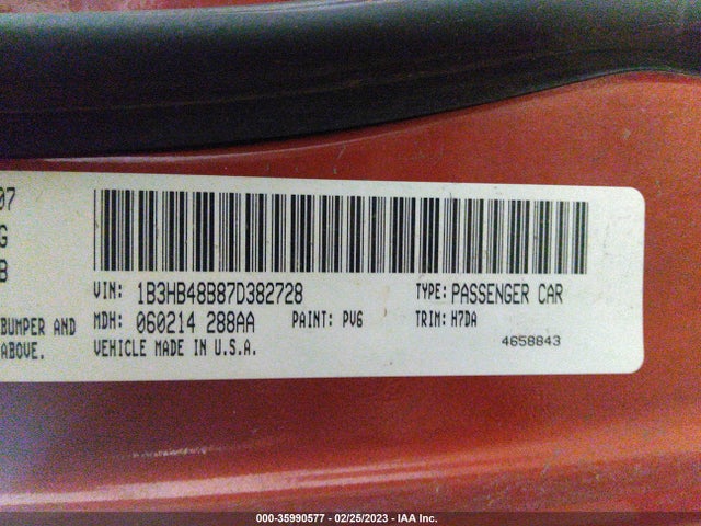 2007 DODGE CALIBER SXT VIN: 1B3HB48B87D382728