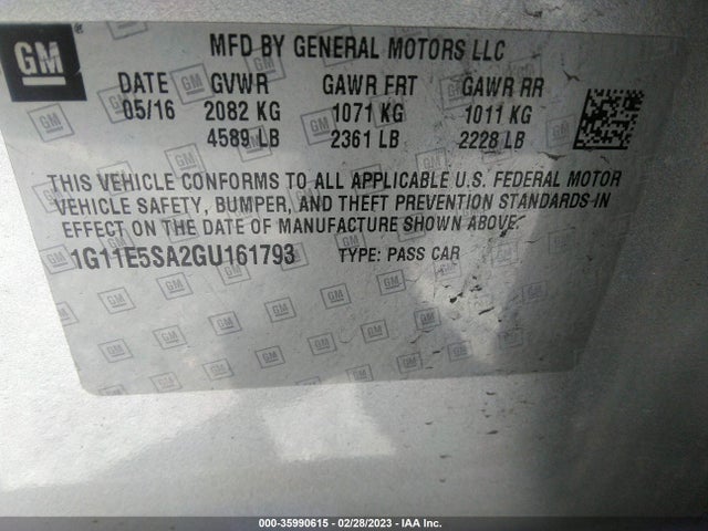 2016 CHEVROLET MALIBU LIMITED LTZ VIN: 1G11E5SA2GU161793