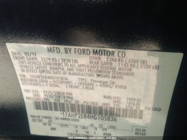 1FAHP2E84HG105836 Ford TAURUS SEL