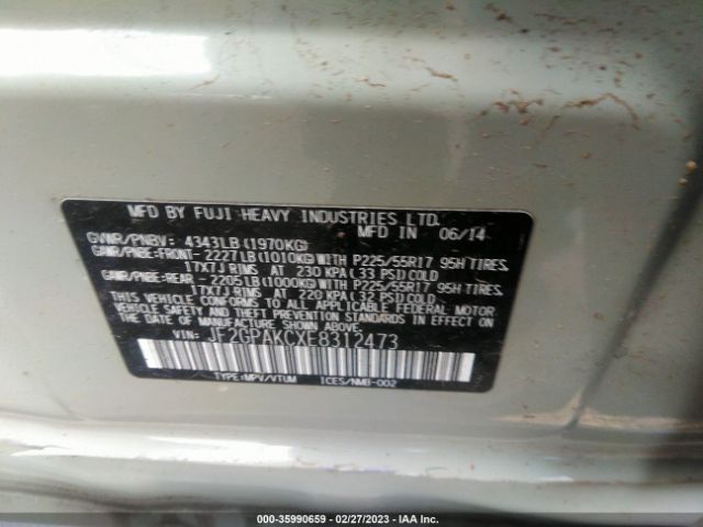 JF2GPAKCXE8312473 Subaru Xv Crosstrek Limited