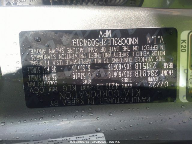 KNDCR3LE2P5034319 KIA NIRO EX