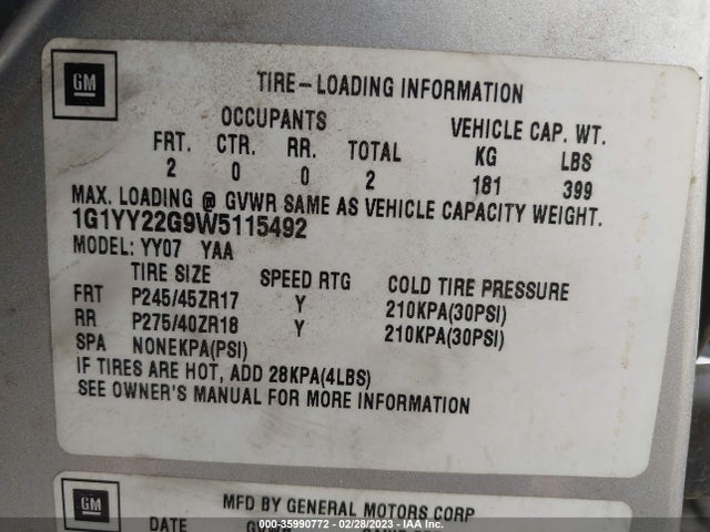 Chevrolet Corvette 1998 1G1YY22G9W5115492 Image 11