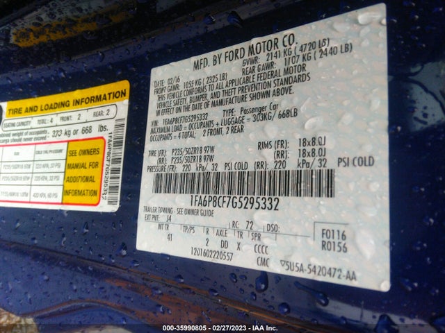 Ford MUSTANG GT 2016 1FA6P8CF7G5295332 Image 9