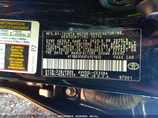 2015 Toyota Camry, VIN: 4T1BD1FKXFU151632