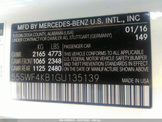 55SWF4KB1GU135139 Mercedes-Benz C-class C 300