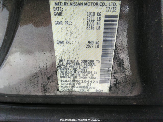 2013 NISSAN ALTIMA 2.5 SV VIN: 1N4AL3AP9DC194420