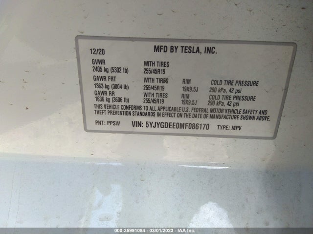 Tesla Model Y Long Range 2021 5YJYGDEE0MF086170 Image 10