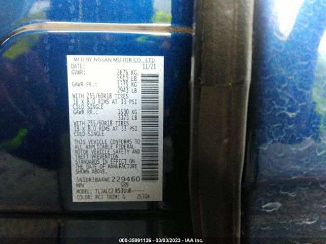 5N1DR3BA4NC229460 Nissan Pathfinder Sv