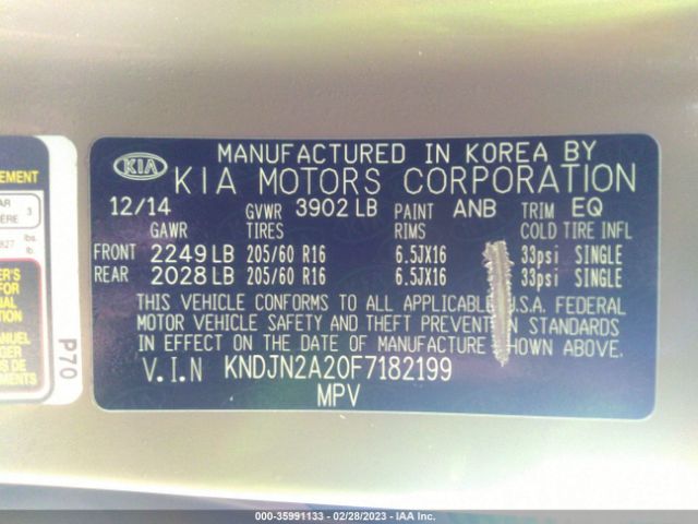 KNDJN2A20F7182199 KIA Soul Base