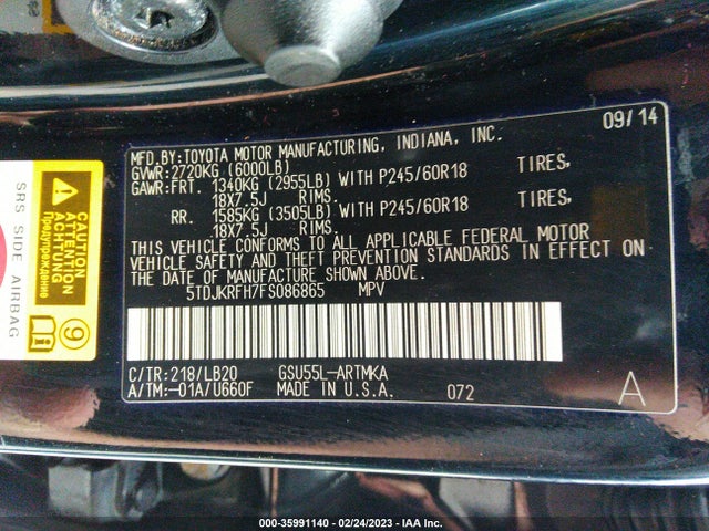 2015 Toyota Highlander, VIN: 5TDJKRFH7FS086865
