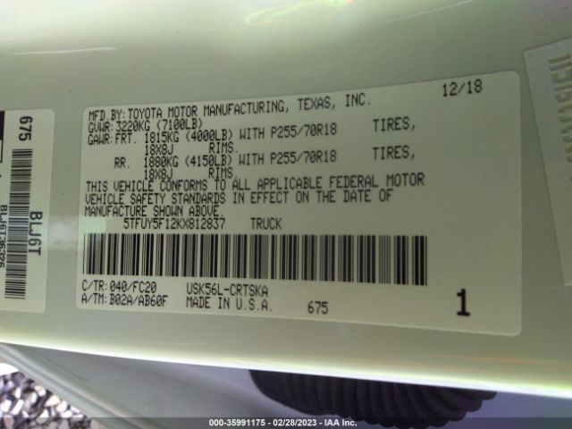 5TFUY5F12KX812837 Toyota Tundra 4wd Sr/sr5/limited
