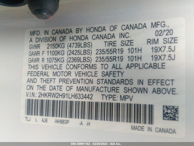 Honda Cr-v Touring 2020 2HKRW2H91LH633442 Image 9