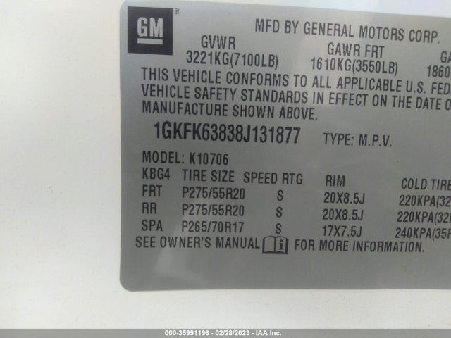 GMC YUKON DENALI 2008 1GKFK63838J131877 Image 10
