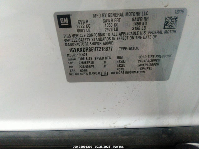 1GYKNDRS5HZ218877 Cadillac Xt5 Luxury Awd