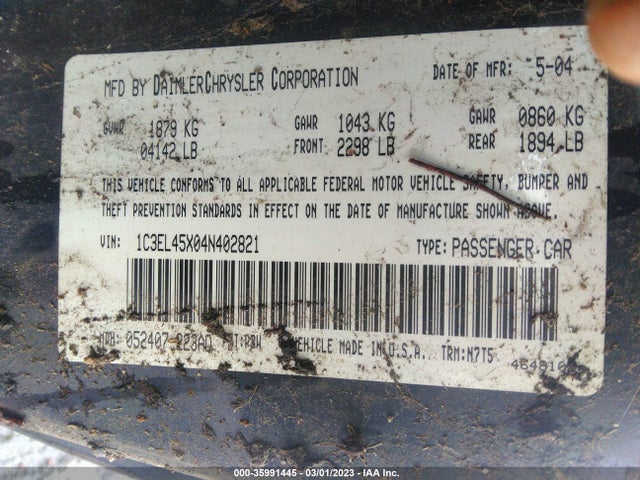 1C3EL45X04N402821 Chrysler Sebring