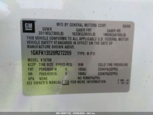1GKFK13528R272269 GMC YUKON HYBRID