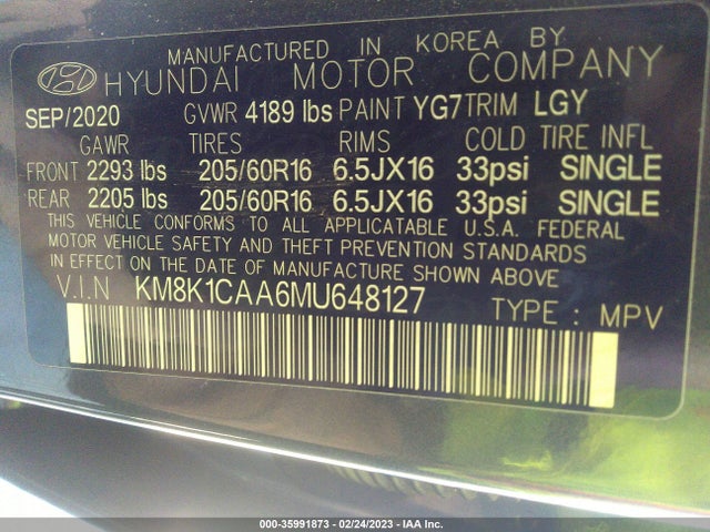 Hyundai Kona Se 2021 KM8K1CAA6MU648127 Image 10