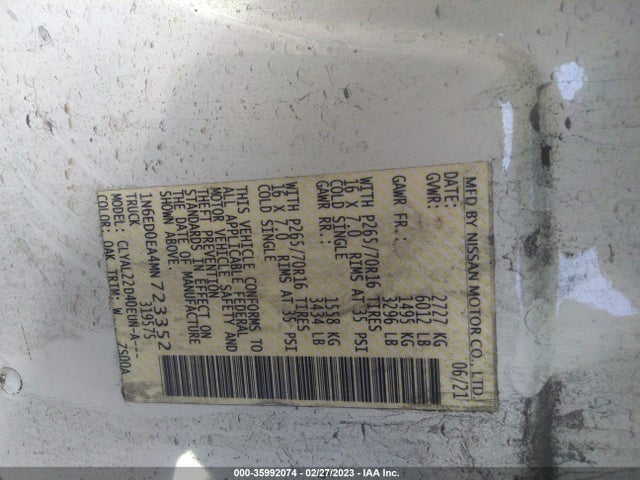 2021 Nissan Frontier, VIN: 1N6ED0EA4MN723352