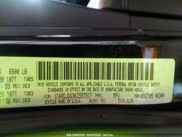 1C4RDJDG3KC557317 Dodge Durango Gt Plus