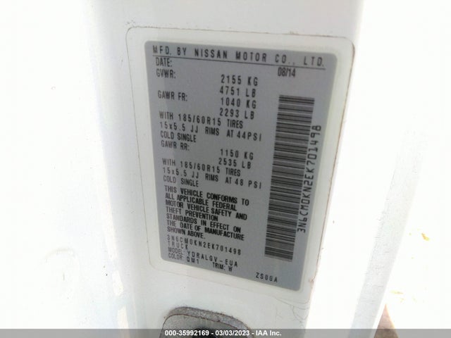 2014 Nissan NV 200, VIN: 3N6CM0KN2EK701498
