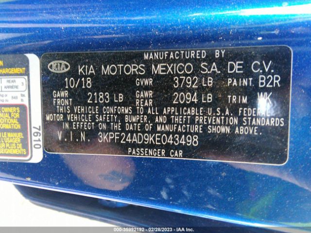 3KPF24AD9KE043498 KIA Forte Lxs