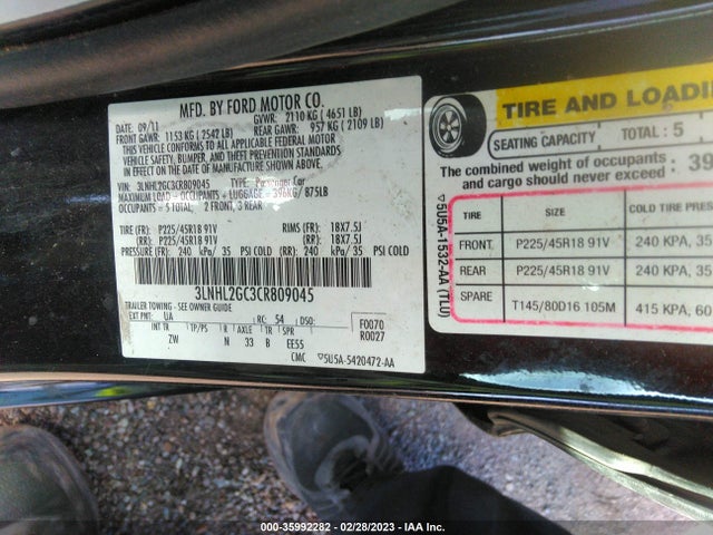 Lincoln MKZ 2012 3LNHL2GC3CR809045 Image 11
