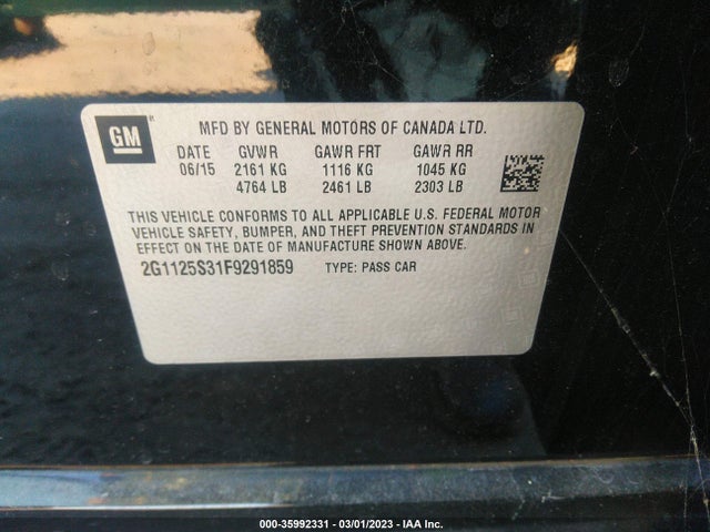 2015 CHEVROLET IMPALA LT VIN: 2G1125S31F9291859