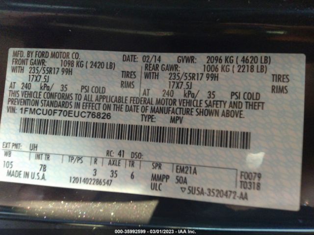 1FMCU0F70EUC76826 Ford ESCAPE S