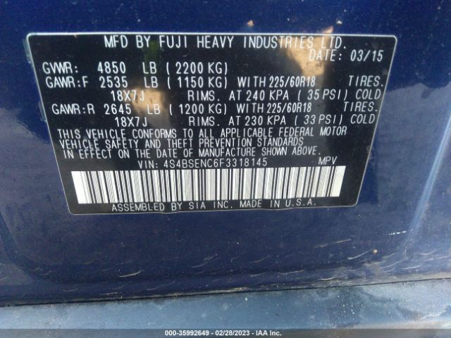 4S4BSENC6F3318145 Subaru Outback 3.6r Limited
