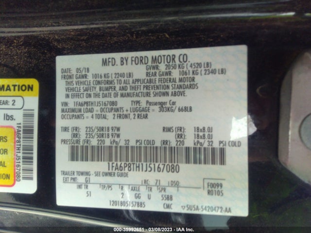 Ford Mustang Ecoboost 2018 1FA6P8TH1J5167080 Image 10