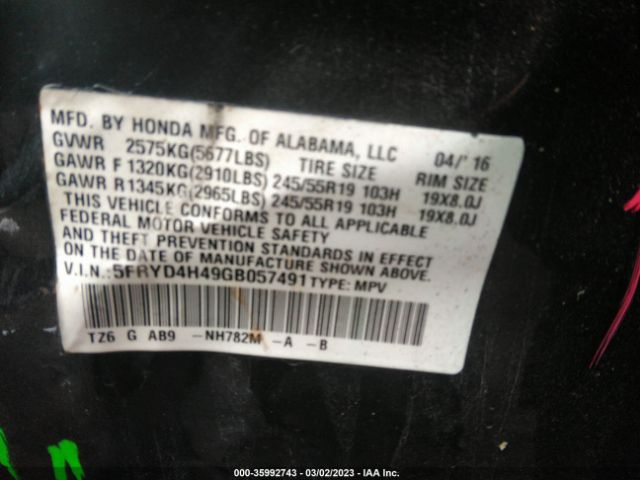 5FRYD4H49GB057491 Acura Mdx W/tech/w/tech