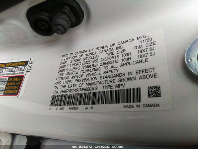 Honda CR-V EX 2021 2HKRW2H51MH600309 Image 10