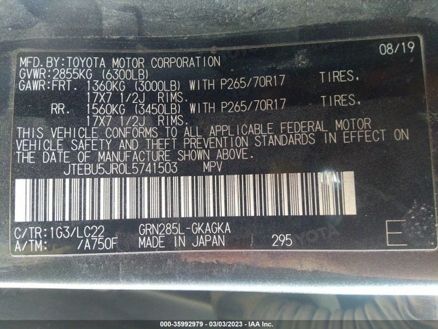 Toyota 4RUNNER SR5 2020 JTEBU5JR0L5741503 Image 10