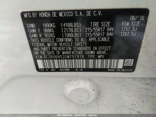 Honda HR-V EX 2016 3CZRU6H52GM757918 Image 9