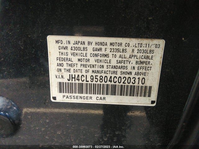 2004 ACURA TSX VIN: JH4CL95804C020310