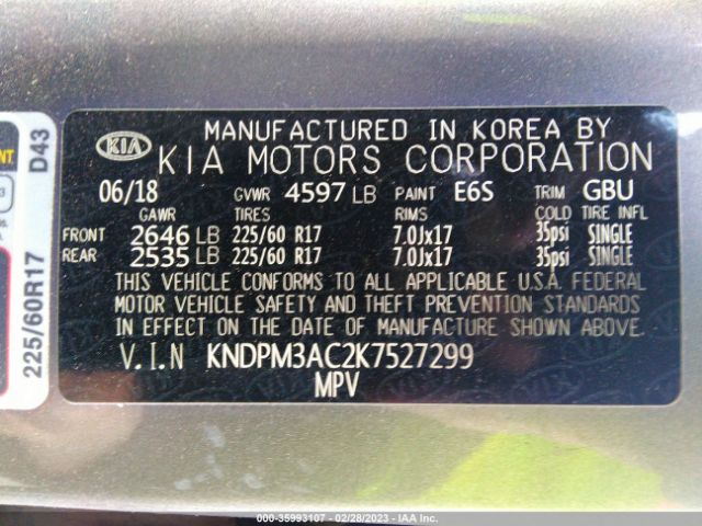 KNDPM3AC2K7527299 KIA Sportage Lx