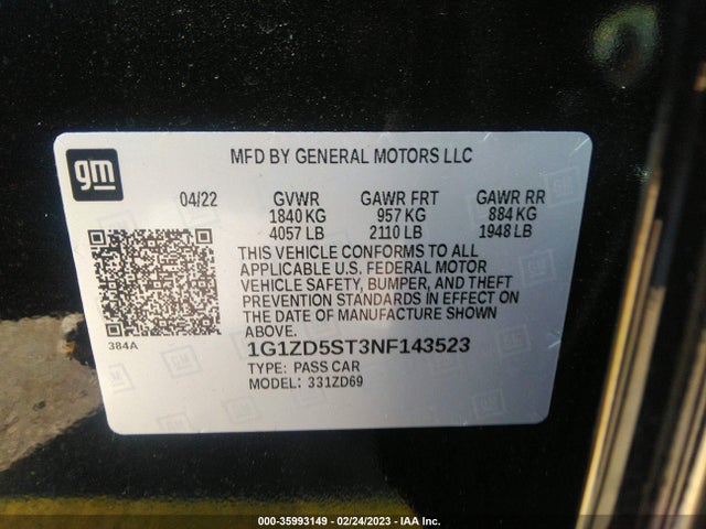Chevrolet MALIBU LT 2022 1G1ZD5ST3NF143523 Image 9