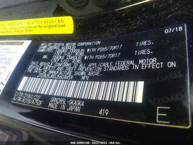 Toyota 4RUNNER SR5 2018 JTEBU5JR0J5604459 Image 9
