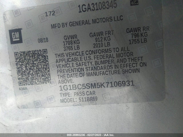 Chevrolet CRUZE LS 2019 1G1BC5SM5K7106931 Image 9
