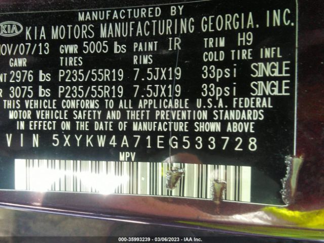 5XYKW4A71EG533728 KIA SORENTO SX